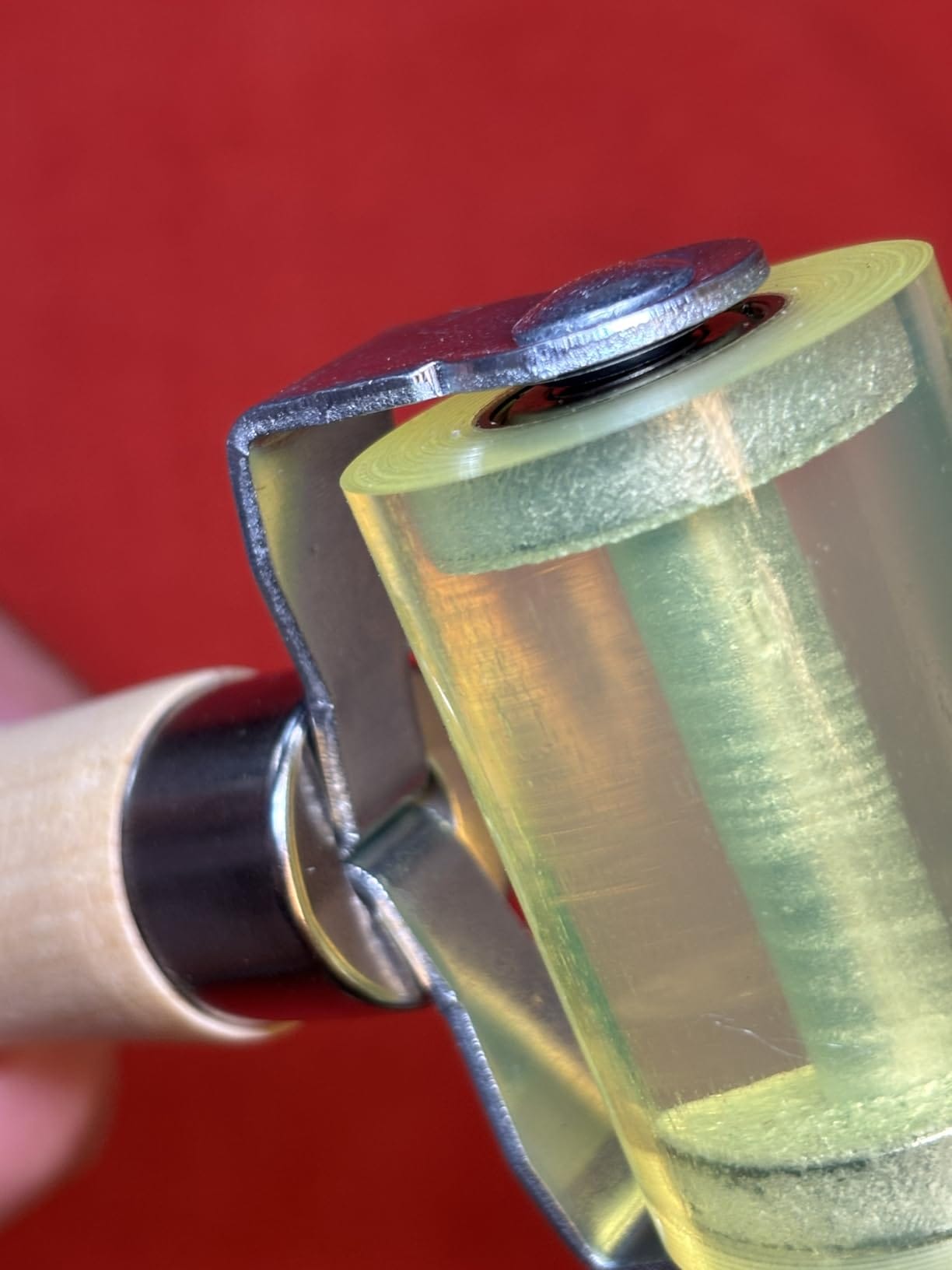 Close-up of seam roller ball bearing mechanism